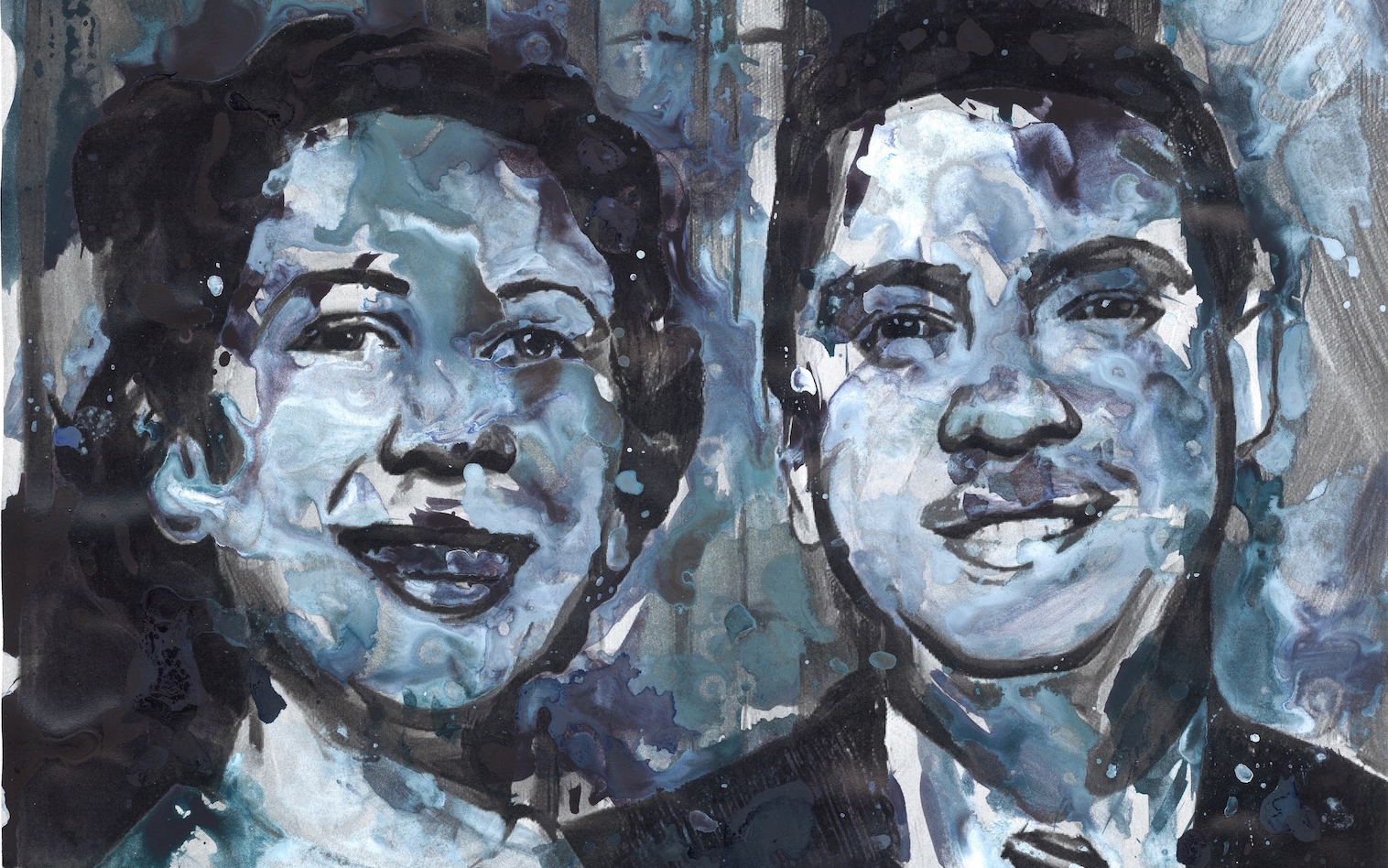 Painting of a couple in blue