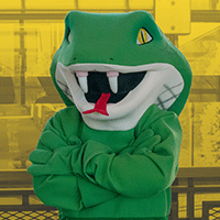 Coby mascot with arms crossed