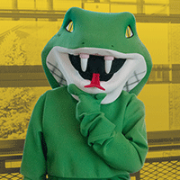 Coby mascot with hand on his chin
